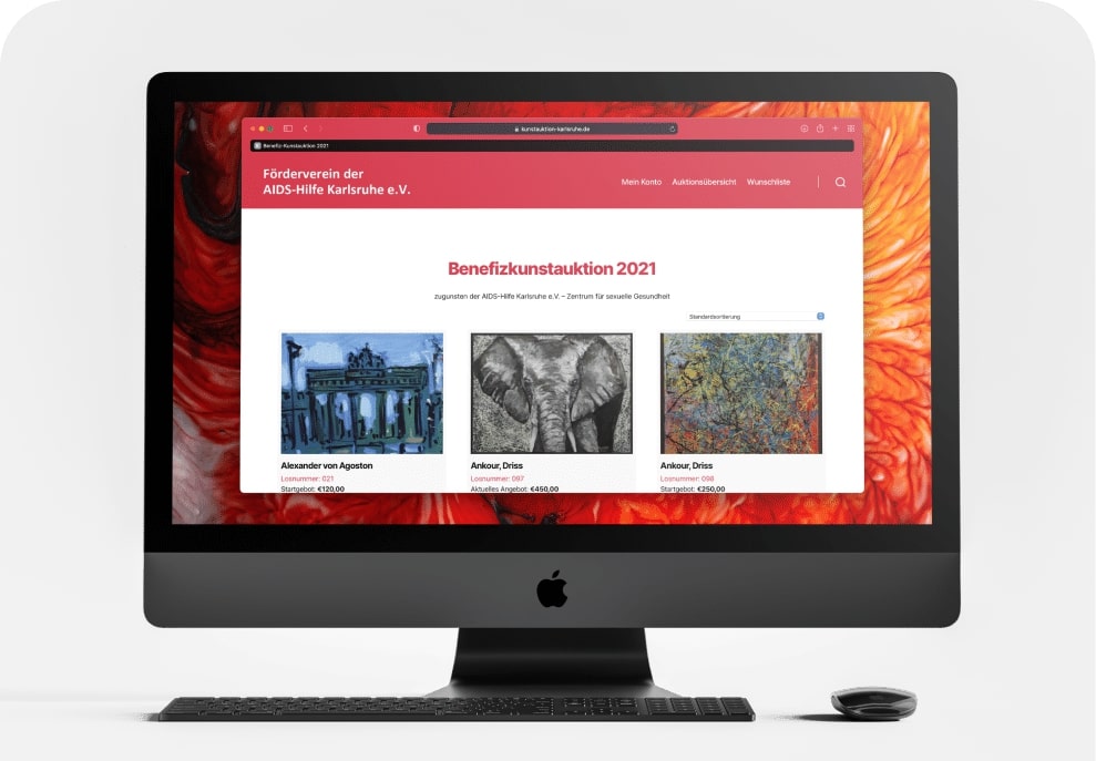 Computerbildschirm, auf dem die Online-Kunstauktion der Zesia zu sehen ist.